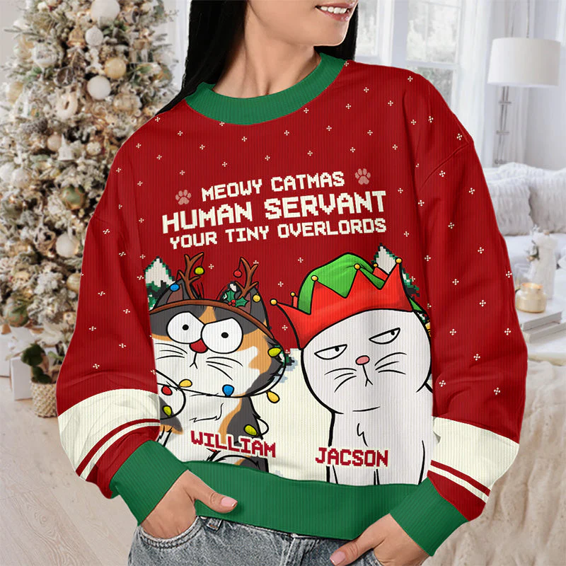 Meowy Catmas Human Servant - Cat Personalized Custom Ugly Sweatshirt - Unisex Wool Jumper - Christmas Gift For Pet Owners, Pet Lovers - Image 4
