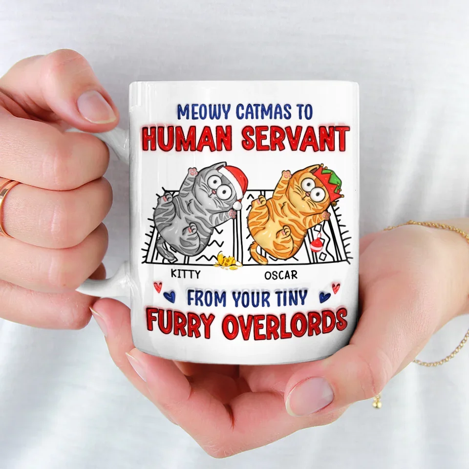 Meowy Catmas To Human Servant - Cat Personalized Custom 3D Inflated Effect Printed Mug - Christmas Gift For Pet Owners, Pet Lovers - Image 4