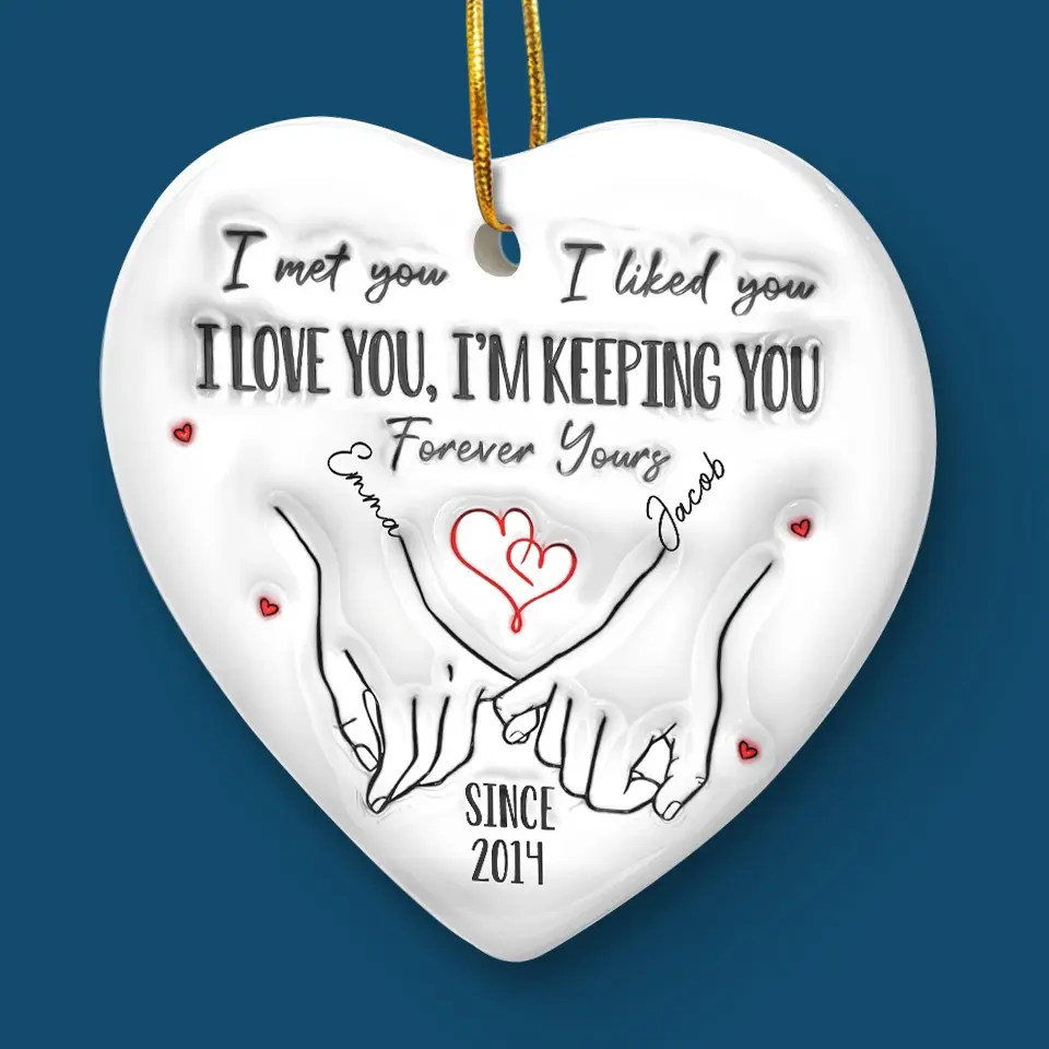 Merry And Bright, With You By My Side - Couple Personalized Custom 3D Inflated Effect Printed Ornament - Ceramic Heart Shaped - Christmas Gift For Husband Wife, Anniversary - Image 5