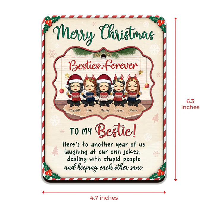 Merry Christmas, Another Year Of Us Being Bestie - Personalized Christmas Wooden Card With Pop Out Ornament - Gift For Bestie, Best Friend, Sister, Birthday Gift For Bestie And Friend, Christmas Gift - Image 3