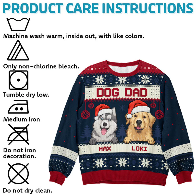 Merry Christmas, Cat Mom Cat Dad - Personalized Custom Unisex Ugly Christmas Sweatshirt, Wool Sweatshirt, All-Over-Print Sweatshirt - Gift For Cat Lovers, Pet Lovers, Christmas Gift - Image 7