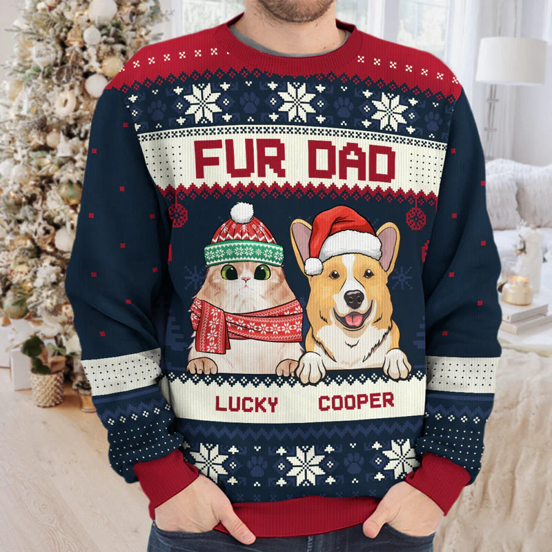 Merry Christmas, Fur Mom Fur Dad - Personalized Custom Unisex Ugly Christmas Sweatshirt, Wool Sweatshirt, All-Over-Print Sweatshirt - Gift For Pet Lovers, Christmas Gift - Image 4