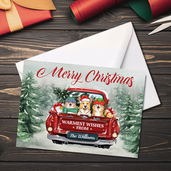 Merry Christmas Warmest Wishes From Family - Dog & Cat Personalized Custom Postcard, Greeting Cards - Christmas Gift For Pet Owners, Pet Lovers - Image 3