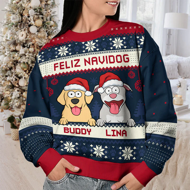Merry Woofmas - Dog Personalized Custom Ugly Sweatshirt - Unisex Wool Jumper - Christmas Gift For Pet Owners, Pet Lovers - Image 3