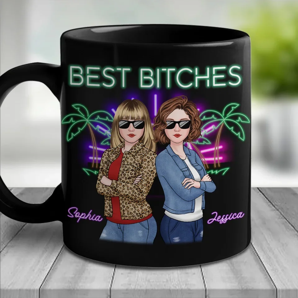 Mess With You, Deal With Me - Bestie Personalized Custom Black Mug - Gift For Best Friends, BFF, Sisters - Image 4