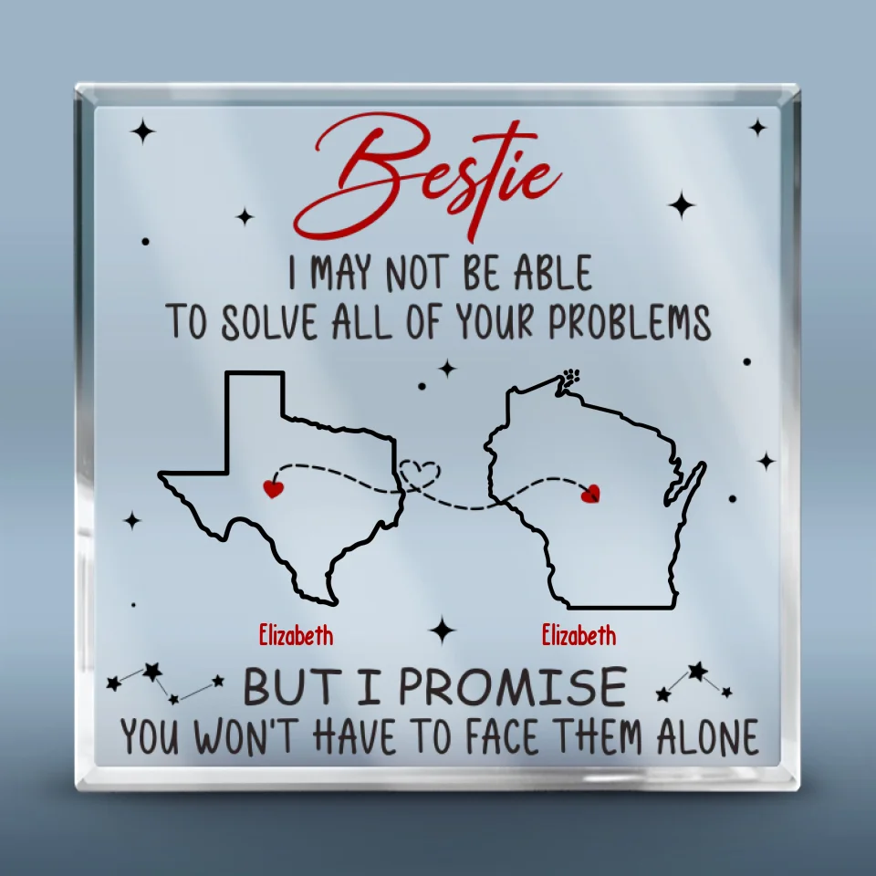 Miles Apart, But Forever Connected - Bestie Personalized Custom Square Shaped Acrylic Plaque - Gift For Best Friends, BFF, Sisters - Image 2