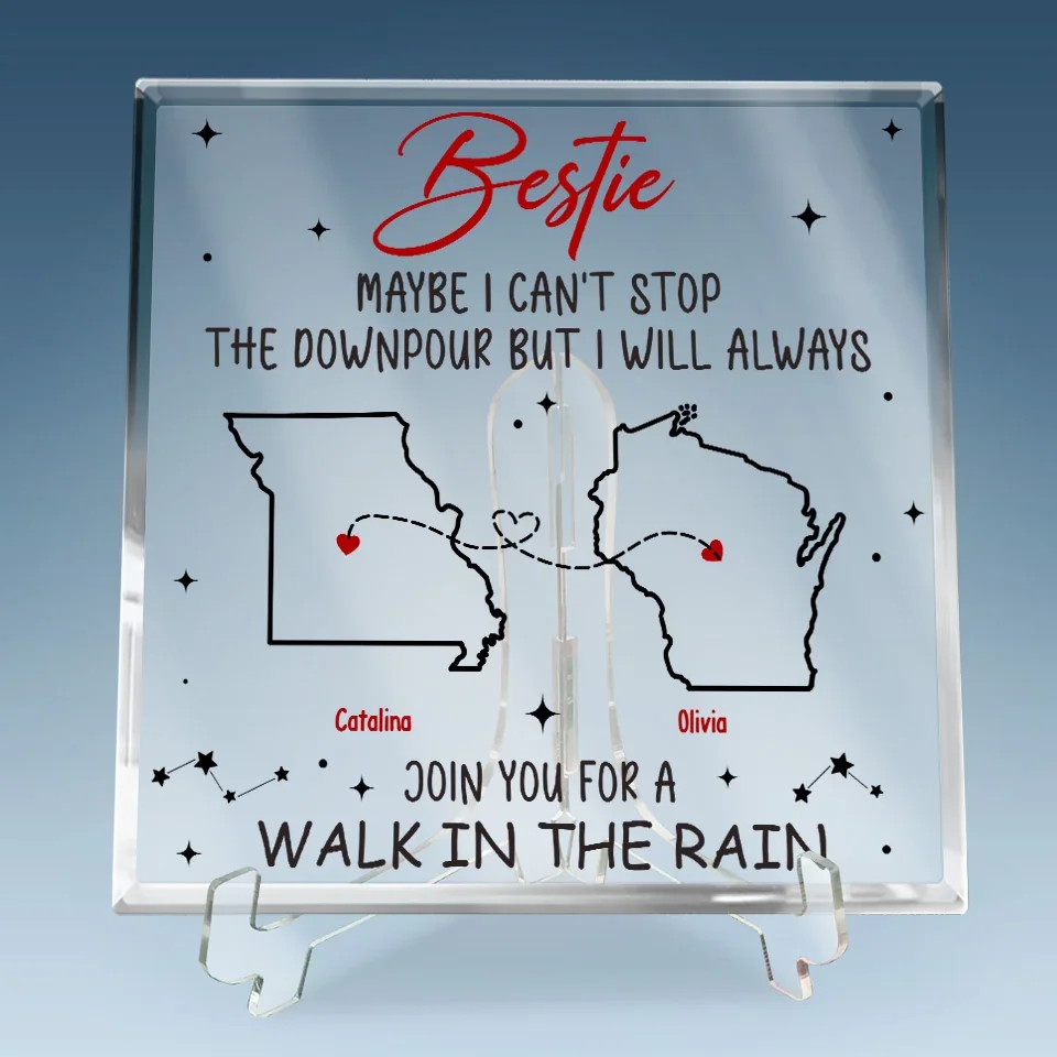 Miles Apart, But Forever Connected - Bestie Personalized Custom Square Shaped Acrylic Plaque - Gift For Best Friends, BFF, Sisters - Image 3