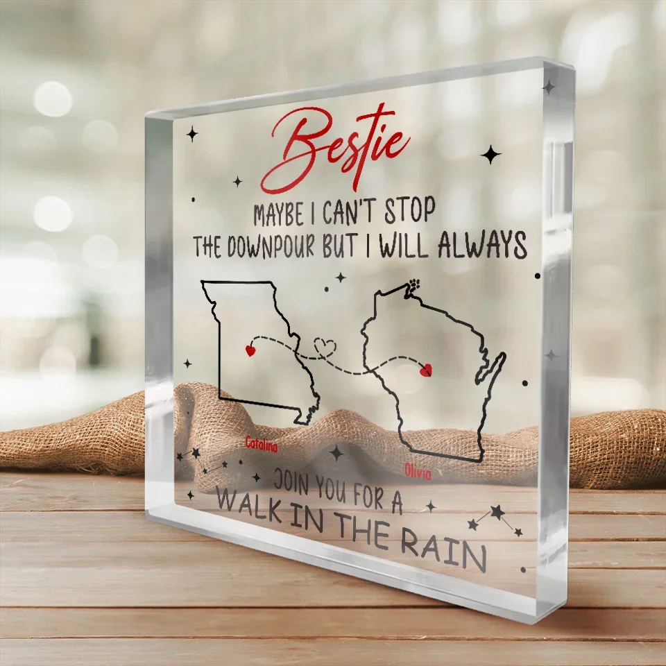 Miles Apart, But Forever Connected - Bestie Personalized Custom Square Shaped Acrylic Plaque - Gift For Best Friends, BFF, Sisters - Image 4