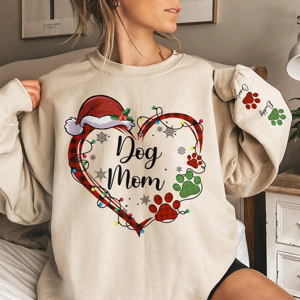 Mistletoe Kisses And Paw Prints In The Snow - Dog & Cat Personalized Custom Unisex Sweatshirt With Design On Sleeve - Christmas Gift For Pet Owners, Pet Lovers - Image 3
