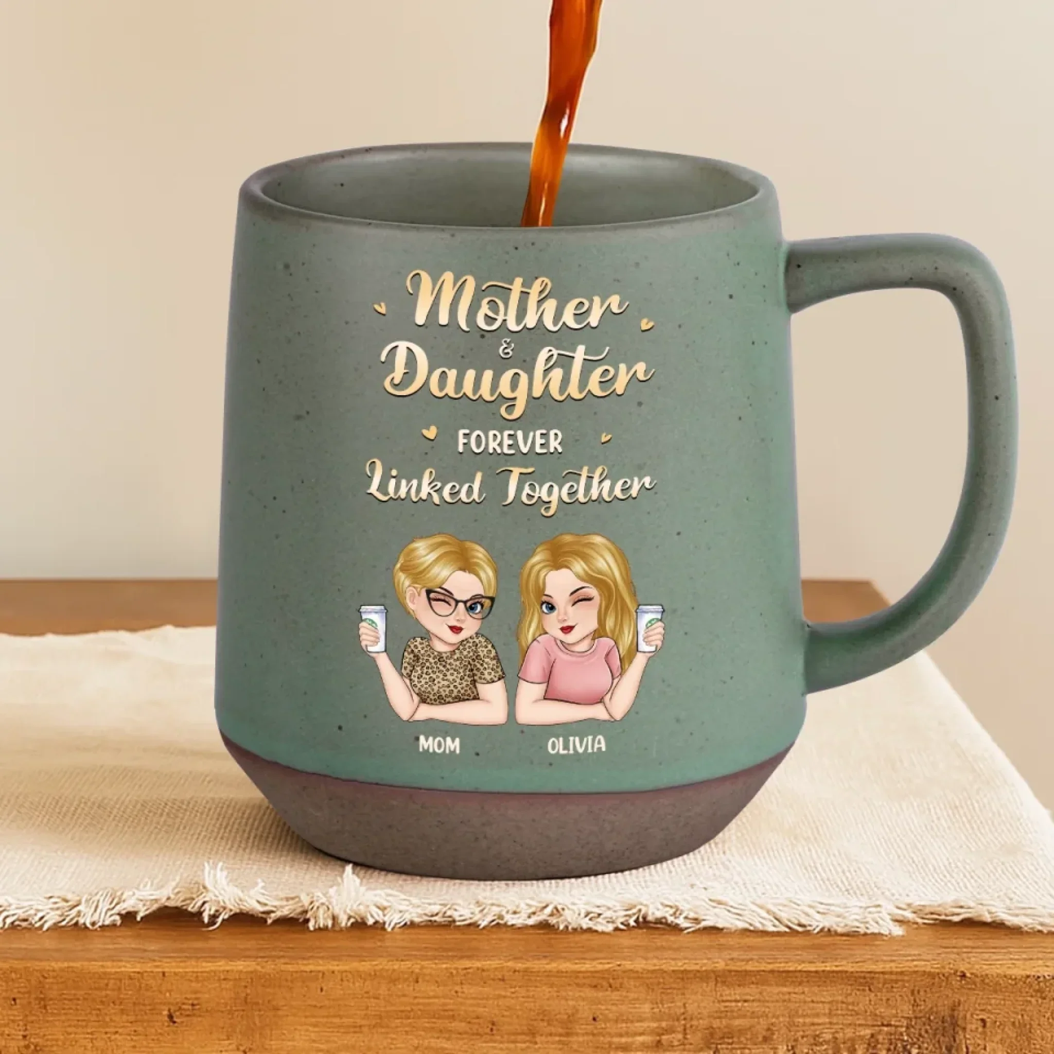 Mom & Daughter Forever Linked Together - Family Personalized Custom Printed Stoneware 12oz Mug - Mother's Day, Gift For Mom, Daughter - Image 4