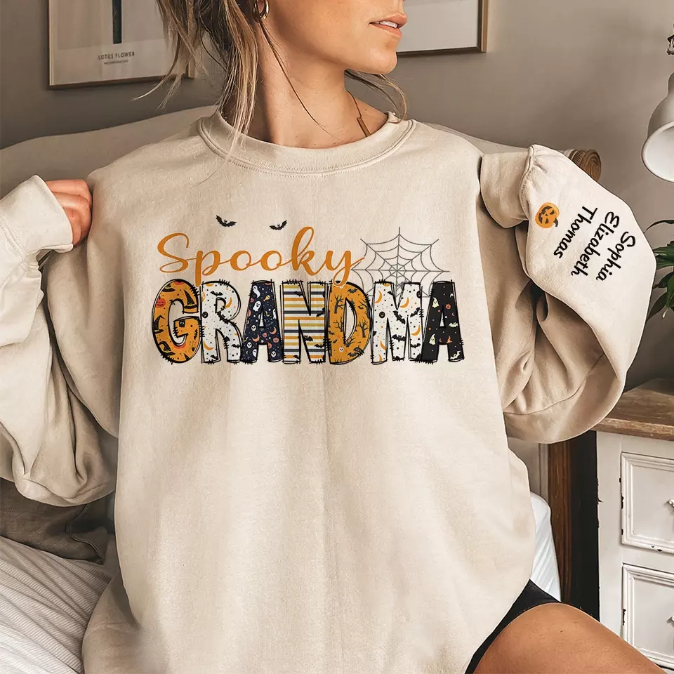 Mom, You’re My Favorite Halloween Witch - Family Personalized Custom Unisex Sweatshirt With Design On Sleeve - Halloween Gift For Mom, Grandma - Image 3