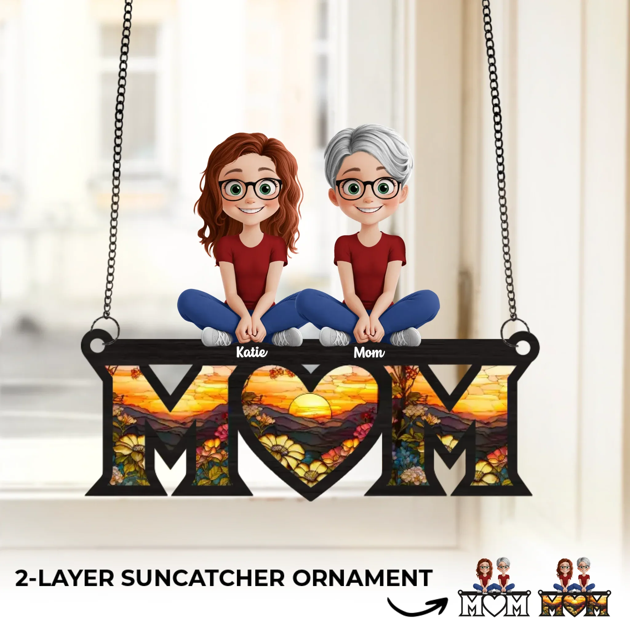 Mom’s Heart Is The Warmest Place - Family Personalized Window Hanging Suncatcher Ornament - Mother's Day, Gift For Mom, Grandma - Image 2