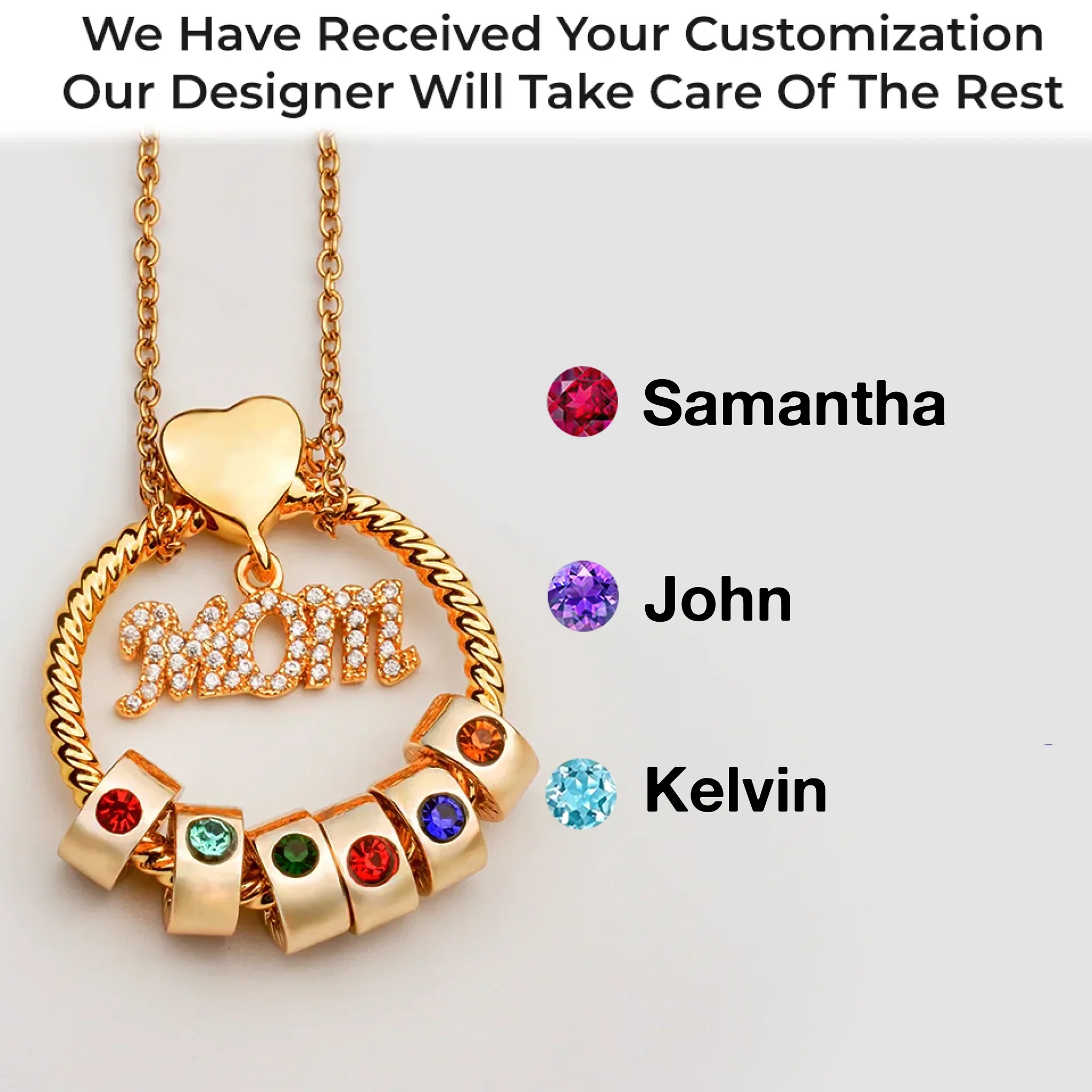 Mom’s Love, Forever Engraved - Family Personalized Custom Circle Pendant With Birthstone Beads Necklace - Mother's Day, Gift For Mom - Image 4