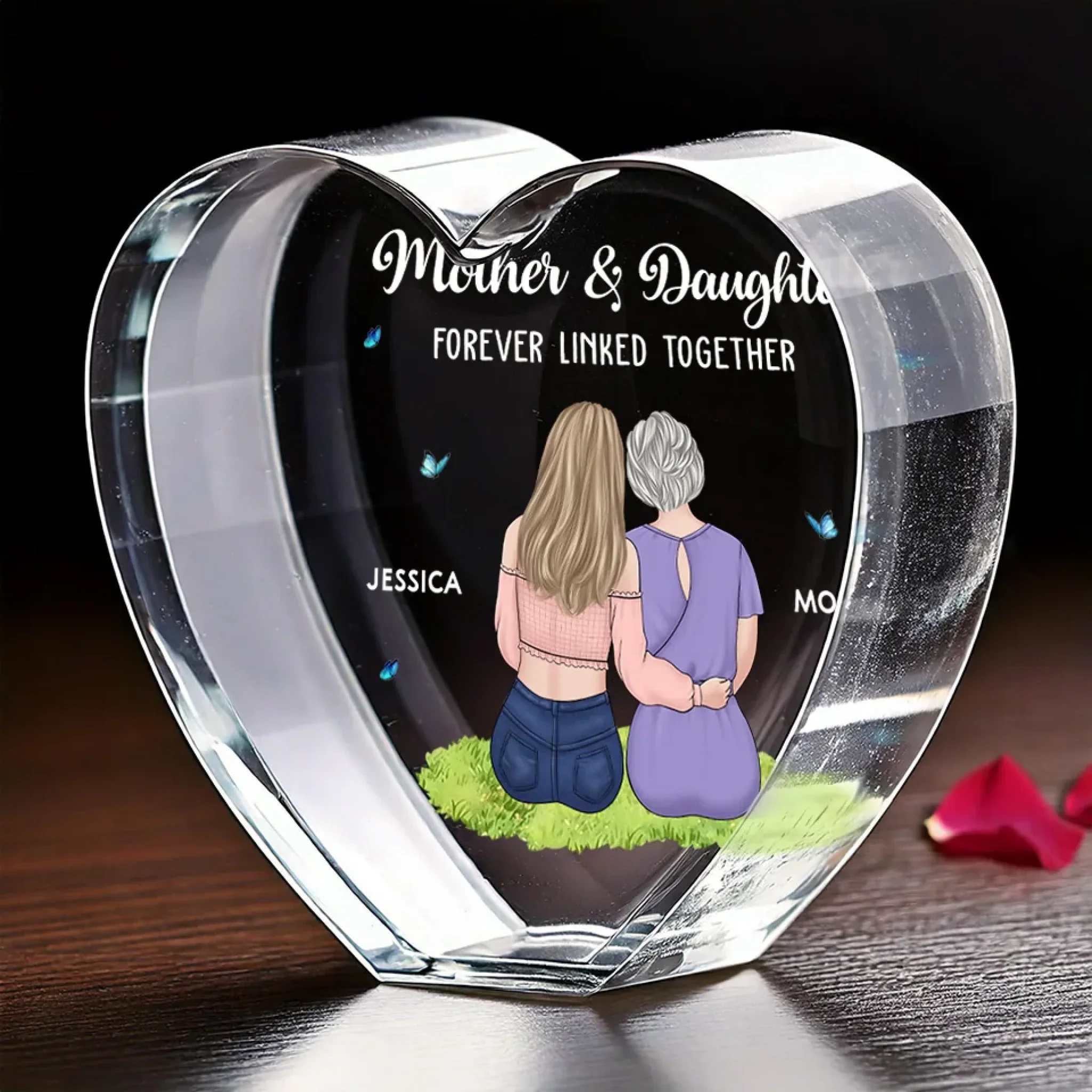 Mother And Daughter Forever Linked Together - Family Personalized Custom 3D Crystal Heart Shaped - Mother's Day, Gift For Mom - Image 3