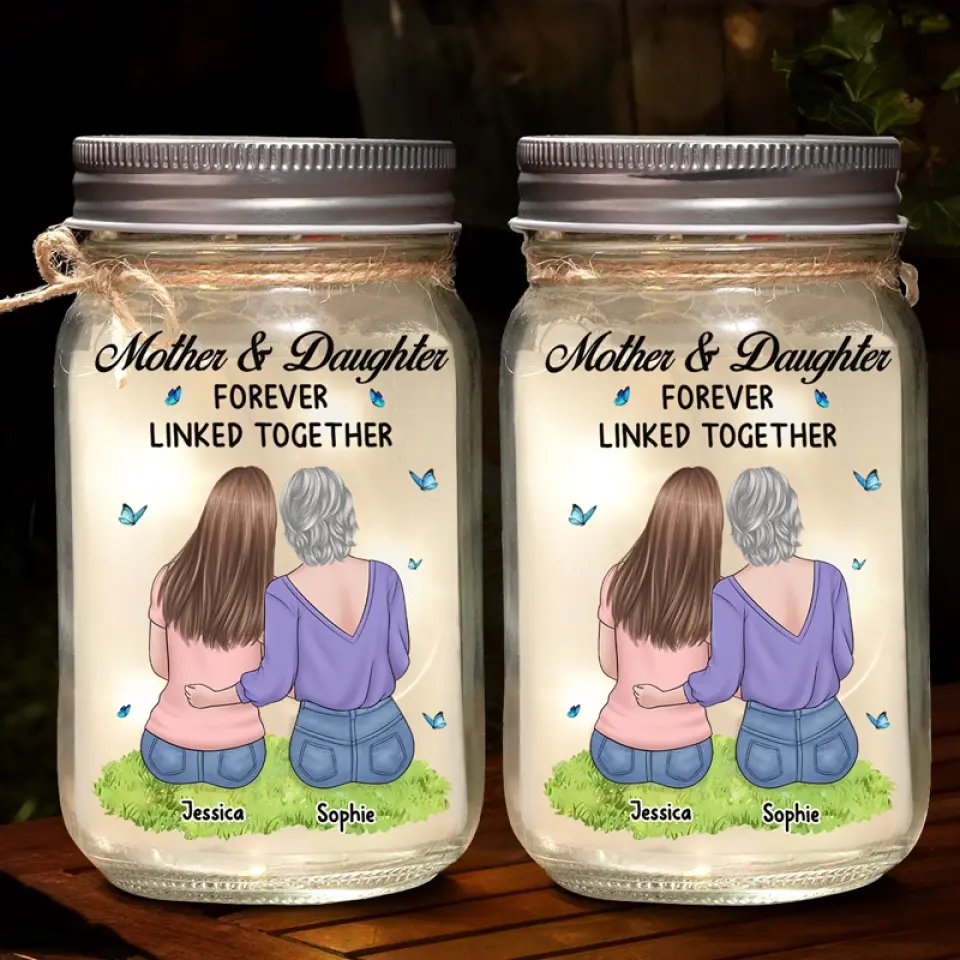 Mother And Daughter Forever Linked Together - Family Personalized Custom Mason Jar Light - Gift For Mom, Daughter - Image 3