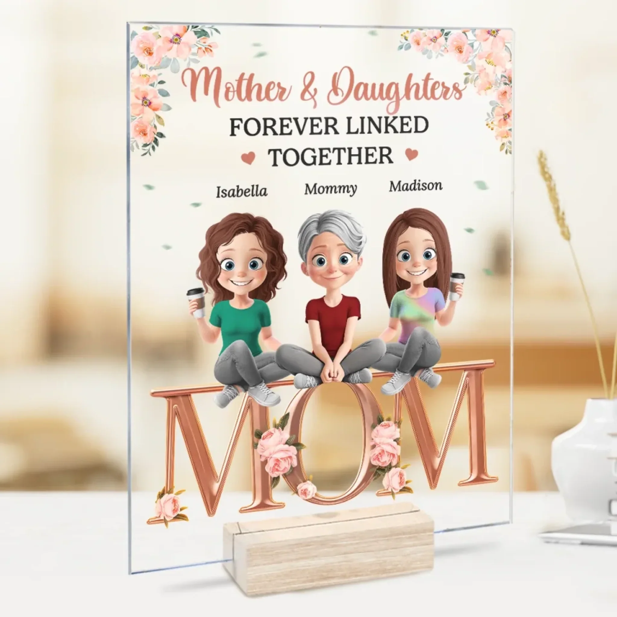 Mother And Daughters, Together Always - Family Personalized Custom Rectangle Shaped Acrylic Plaque - Mother's Day, Gift For Mom, Daughter - Image 3