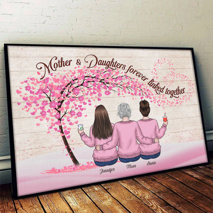 Mother & Daughters Forever Linked Together - Family Personalized Custom Horizontal Poster - Gift For Daughter From Mother - Image 2