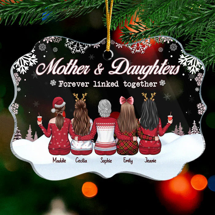 Mother & Daughters, Forever Linked Together - Personalized Custom Benelux Shaped Acrylic Christmas Ornament - Gift For Family, Christmas New Arrival Gift - Image 3