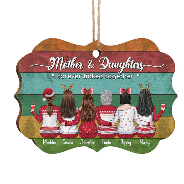 Mother & Daughters Forever Linked Together - Personalized Custom Benelux Shaped Wood Christmas Ornament - Gift For Family, Christmas Gift - Image 2