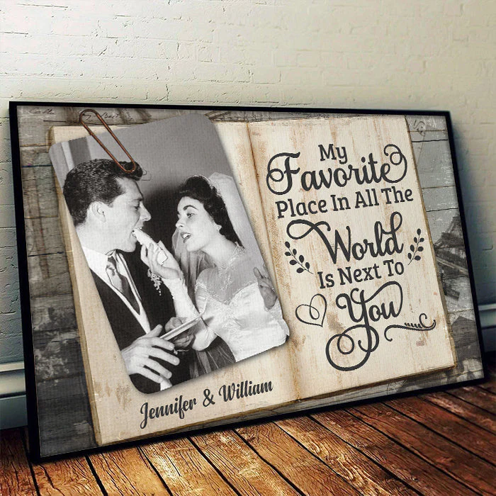 My Beloved Place In All The World Is Next To You - Upload Image, Gift For Couples, Husband Wife - Personalized Horizontal Poster - Image 3
