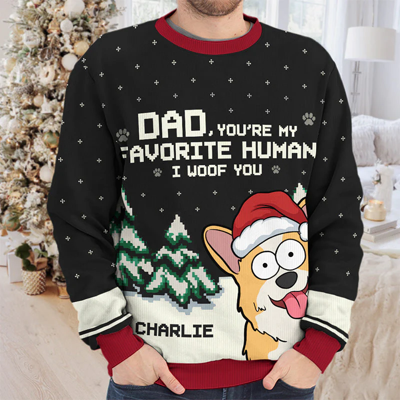 My Favorite Human In The World - Dog Personalized Custom Ugly Sweatshirt - Unisex Wool Jumper - Christmas Gift For Pet Owners, Pet Lovers - Image 3