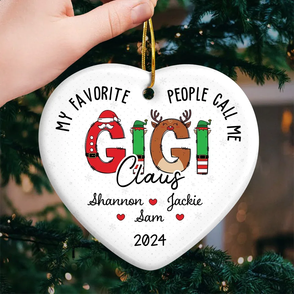 My Favorite People Call Me Granny Claus - Family Personalized Custom Ornament - Ceramic Heart Shaped - Christmas Gift For Grandma - Image 3