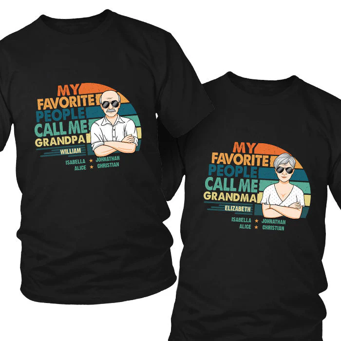 My Favorite People Call Us Grandpa & Grandma - Personalized Matching Couple T-Shirt - Gift For Couple, Husband Wife, Grandparents - Image 2