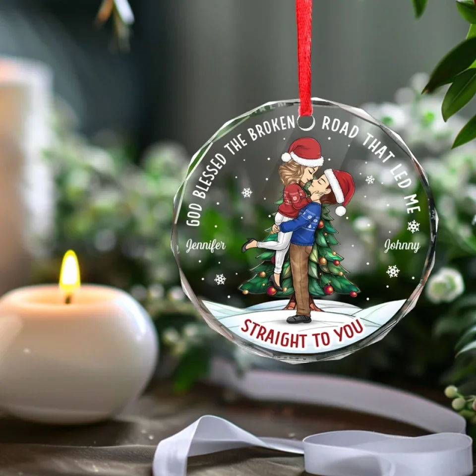My Favorite Place In All The World Is Next To You - Couple Personalized Custom Circle Glass Ornament - Christmas Gift For Husband Wife, Anniversary - Image 4