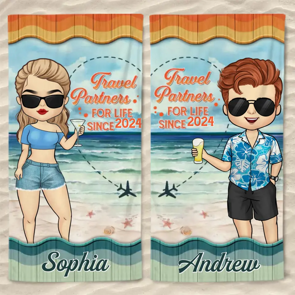 My Favorite Travel Partner - Couple Personalized Custom Beach Towel - Summer Vacation Gift For Husband Wife, Anniversary - Image 2