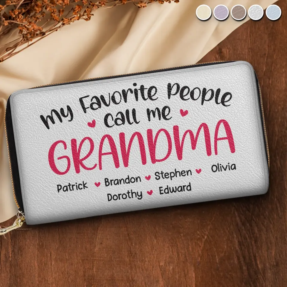 My Favourite People Call Me Grandma - Family Personalized Custom Leather Long Wallet - Mother's Day, Gift For Mom, Grandma - Image 3