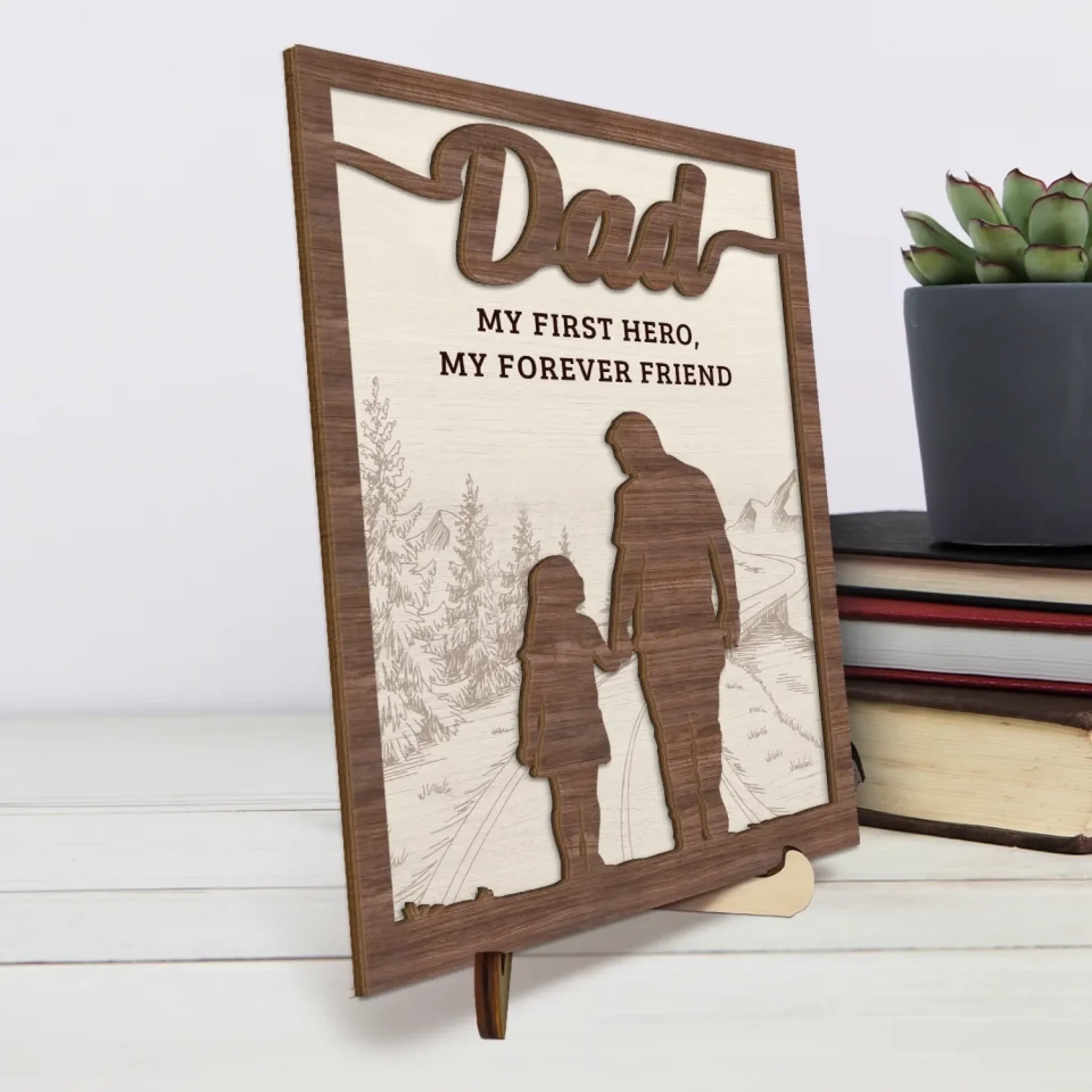 My First Hero, My Forever Friend - Family Personalized Custom 2-Layered Wooden Plaque With Stand - Father's Day, Gift For Dad, Grandpa - Image 4