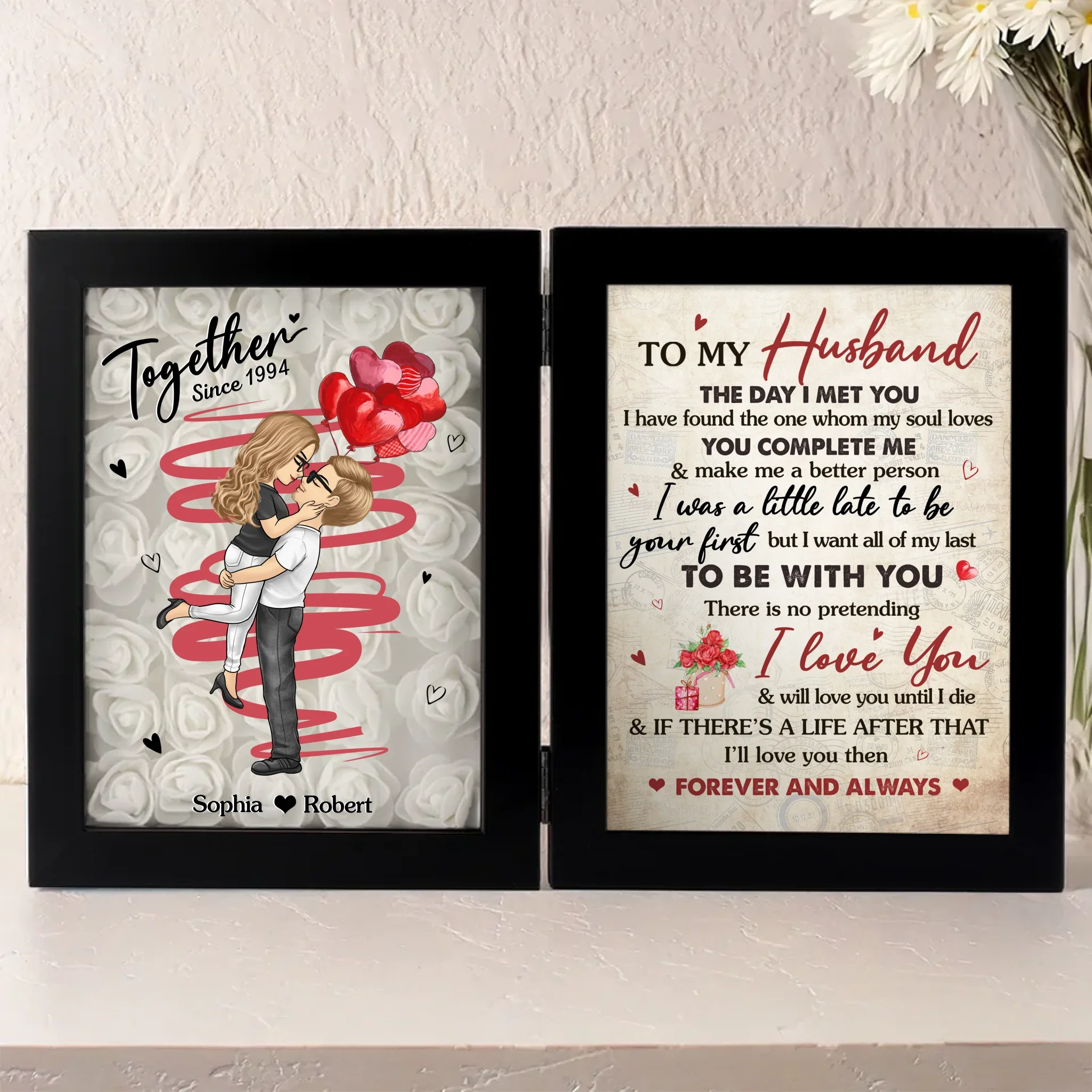 My Heart Belongs To You - Couple Personalized Custom Double Frame Flower Shadow Box - Gift For Husband Wife, Anniversary - Image 4