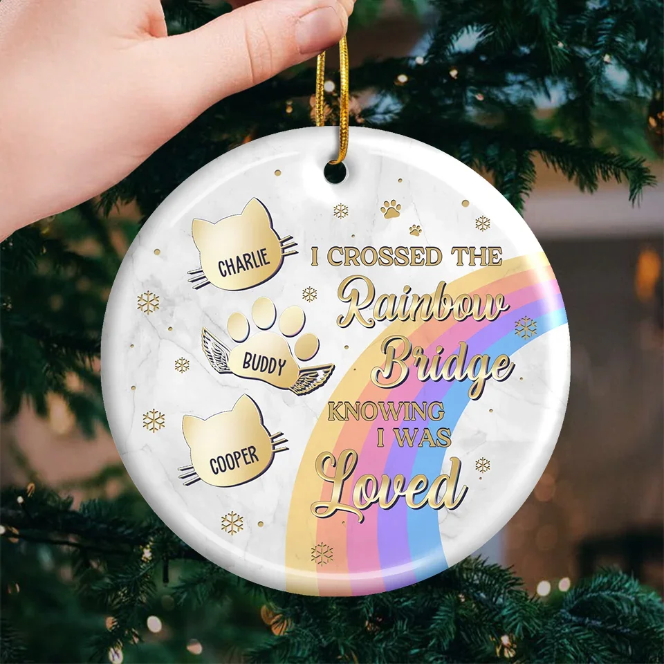 My Heart Carries You Across The Rainbow Bridge - Memorial Personalized Custom Ornament - Ceramic Round Shaped - Sympathy Gift, Christmas Gift For Pet Owners, Pet Lovers - Image 3