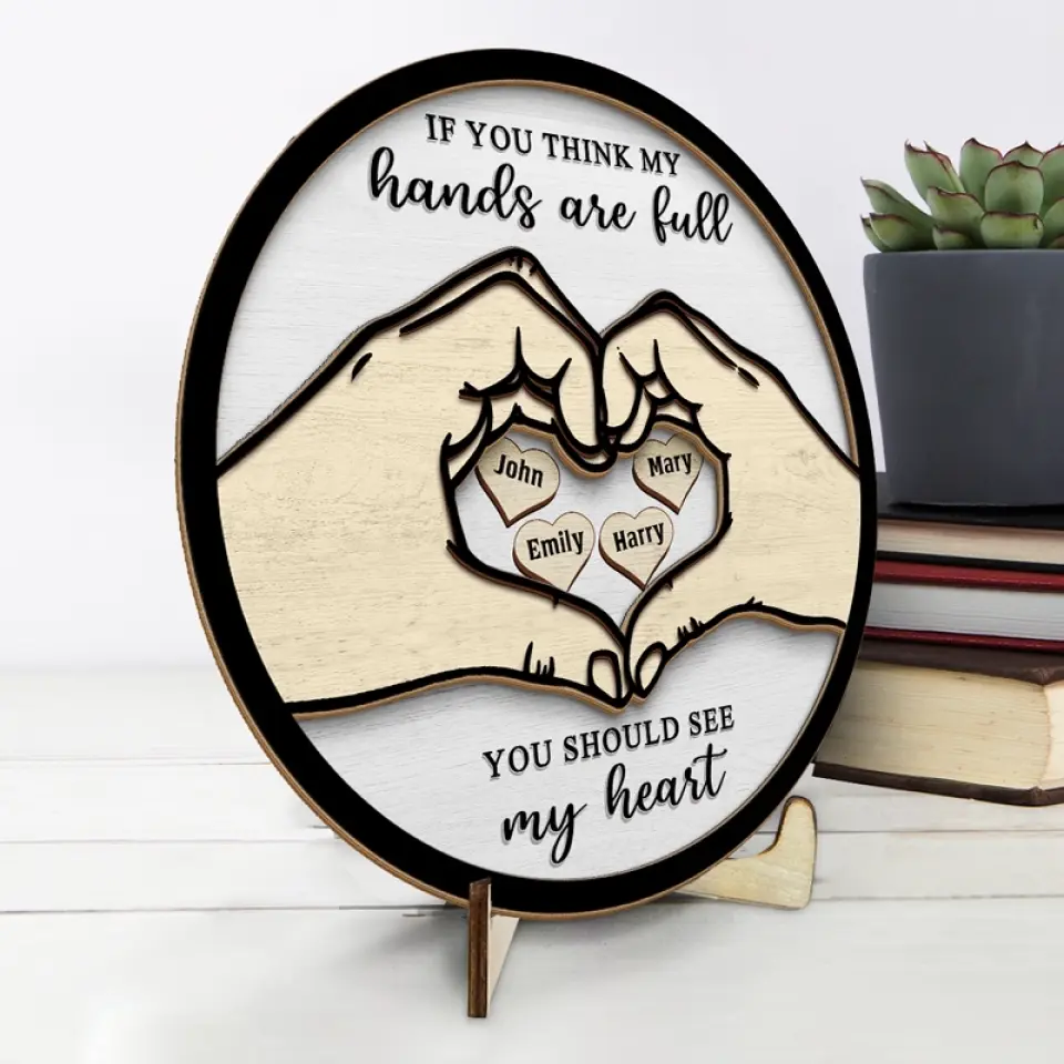 My Heart Fills With Your Love - Family Personalized Custom 2-Layered Wooden Plaque With Stand - Gift For Mom, Grandma - Image 4