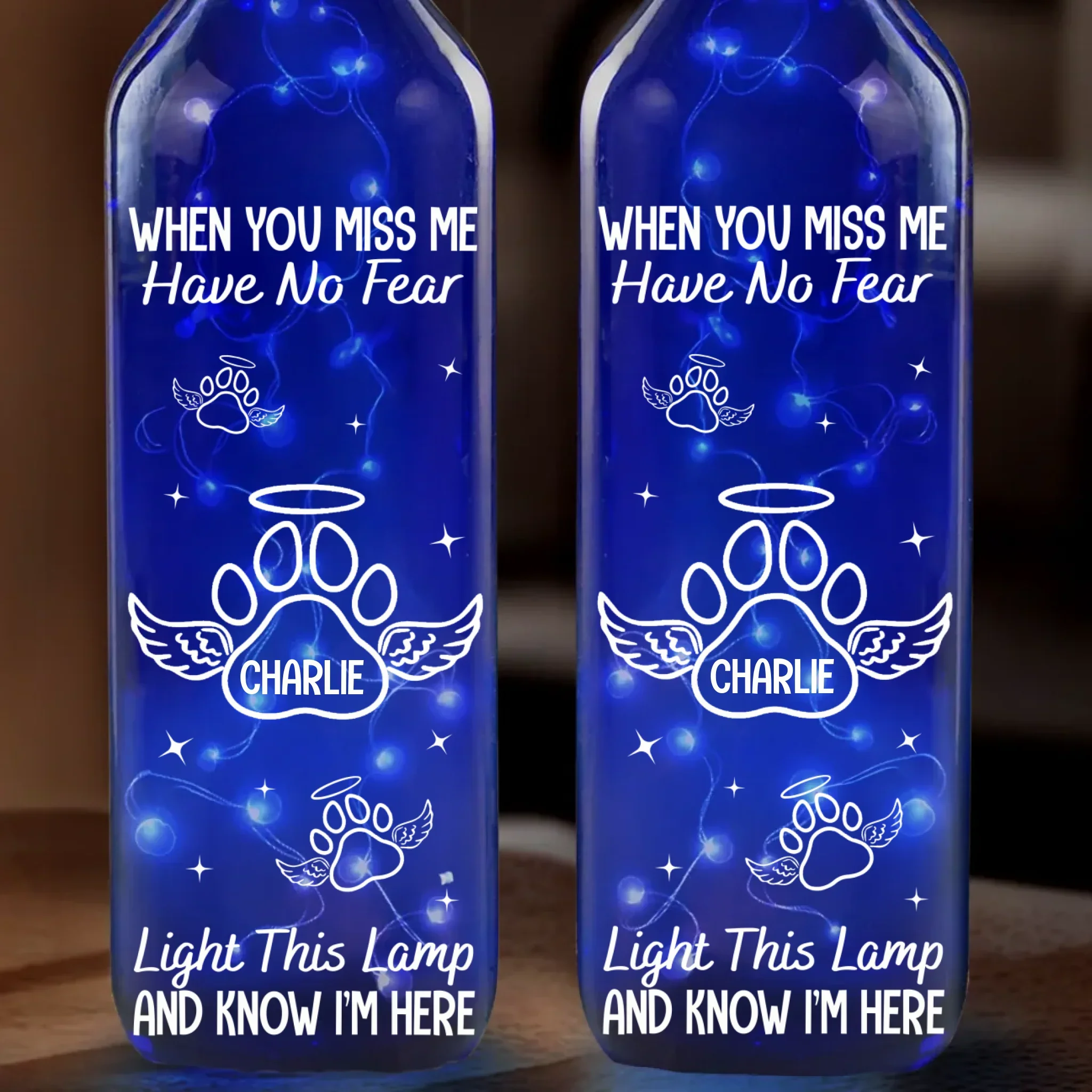 My Heart Still Whispers Your Name - Memorial Personalized Custom Blue Bottle Lamp - Sympathy Gift For Pet Owners, Pet Lovers - Image 2