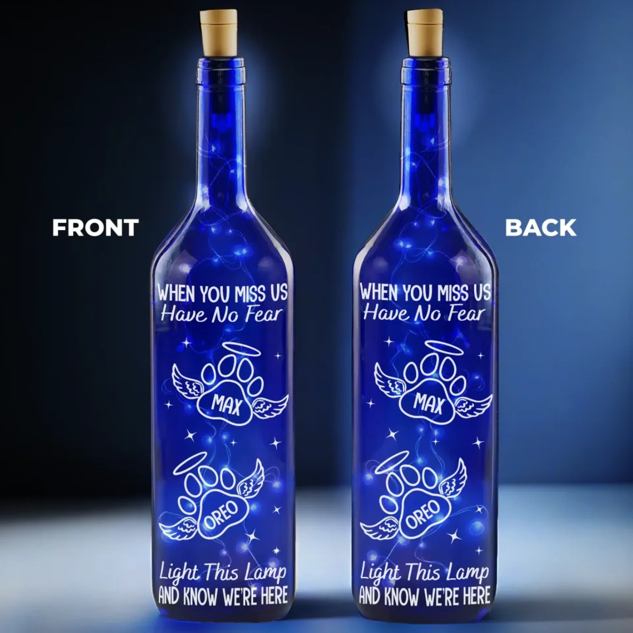 My Heart Still Whispers Your Name - Memorial Personalized Custom Blue Bottle Lamp - Sympathy Gift For Pet Owners, Pet Lovers - Image 4