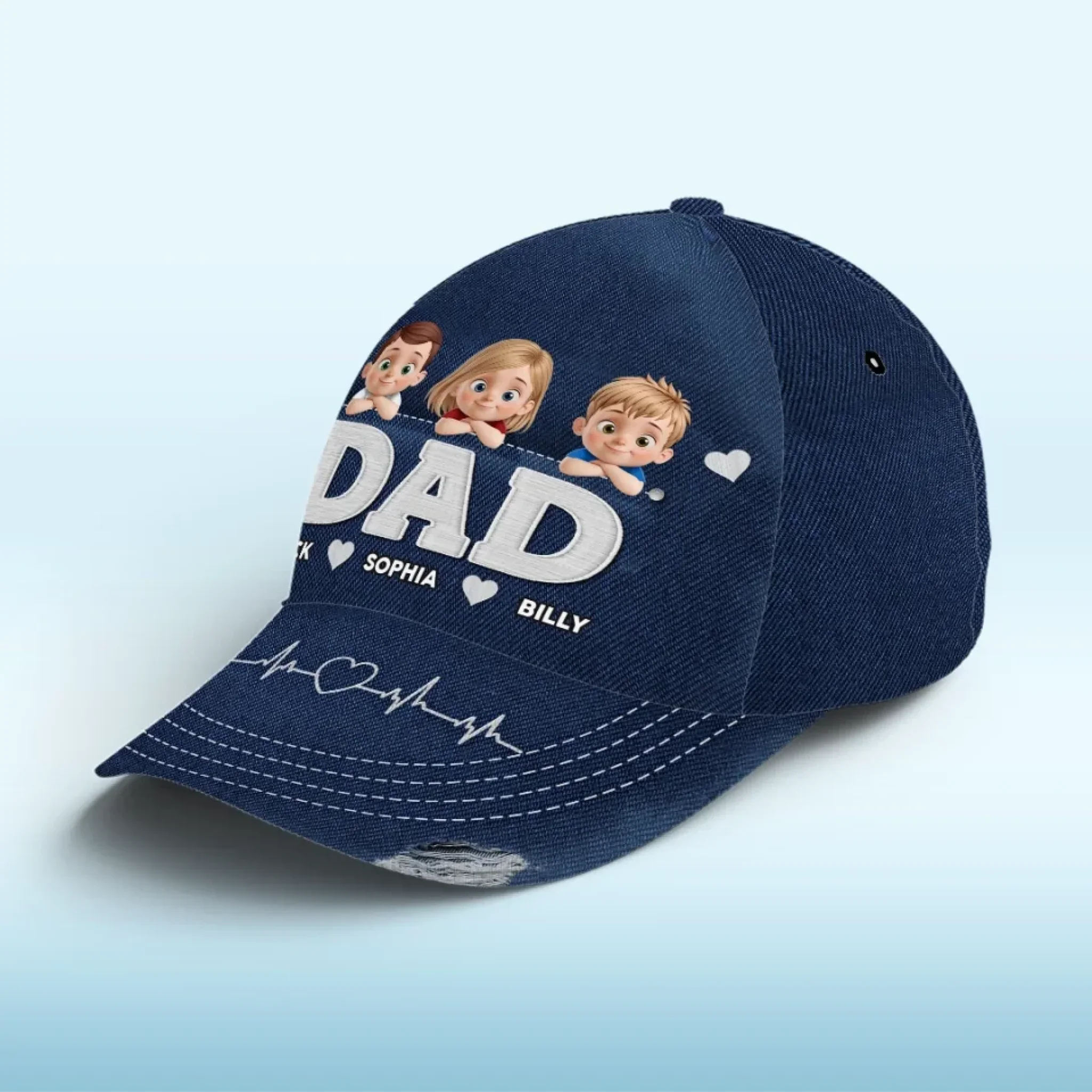 My Hero, My Heartbeat - Family Personalized Custom Hat, All Over Print Classic Cap - Father's Day, Gift For Dad, Grandpa - Image 3