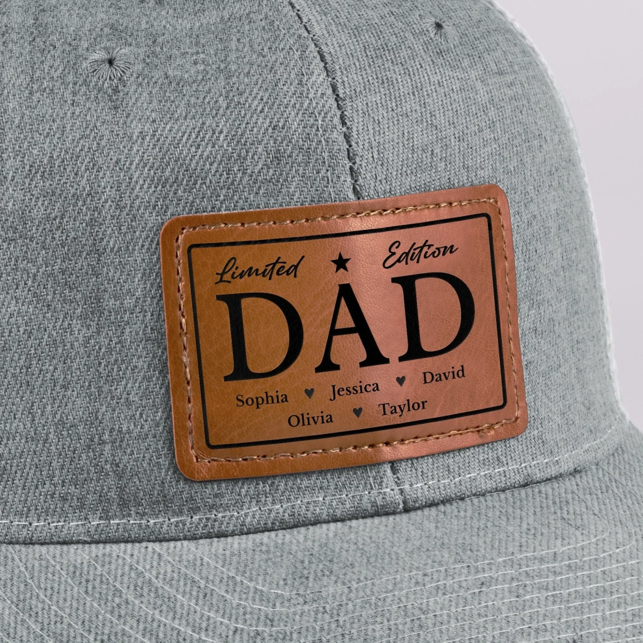 My Incomparable Dad - Family Personalized Custom Leather Patch Hat - Gift For Dad, Grandpa - Image 9
