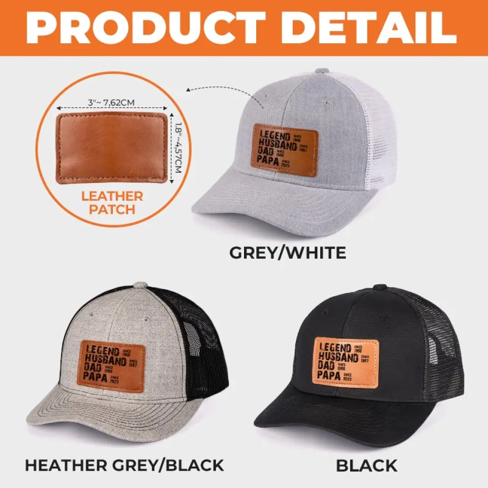 My Legendary Father - Family Personalized Custom Leather Patch Hat - Gift For Dad, Grandpa - Image 8