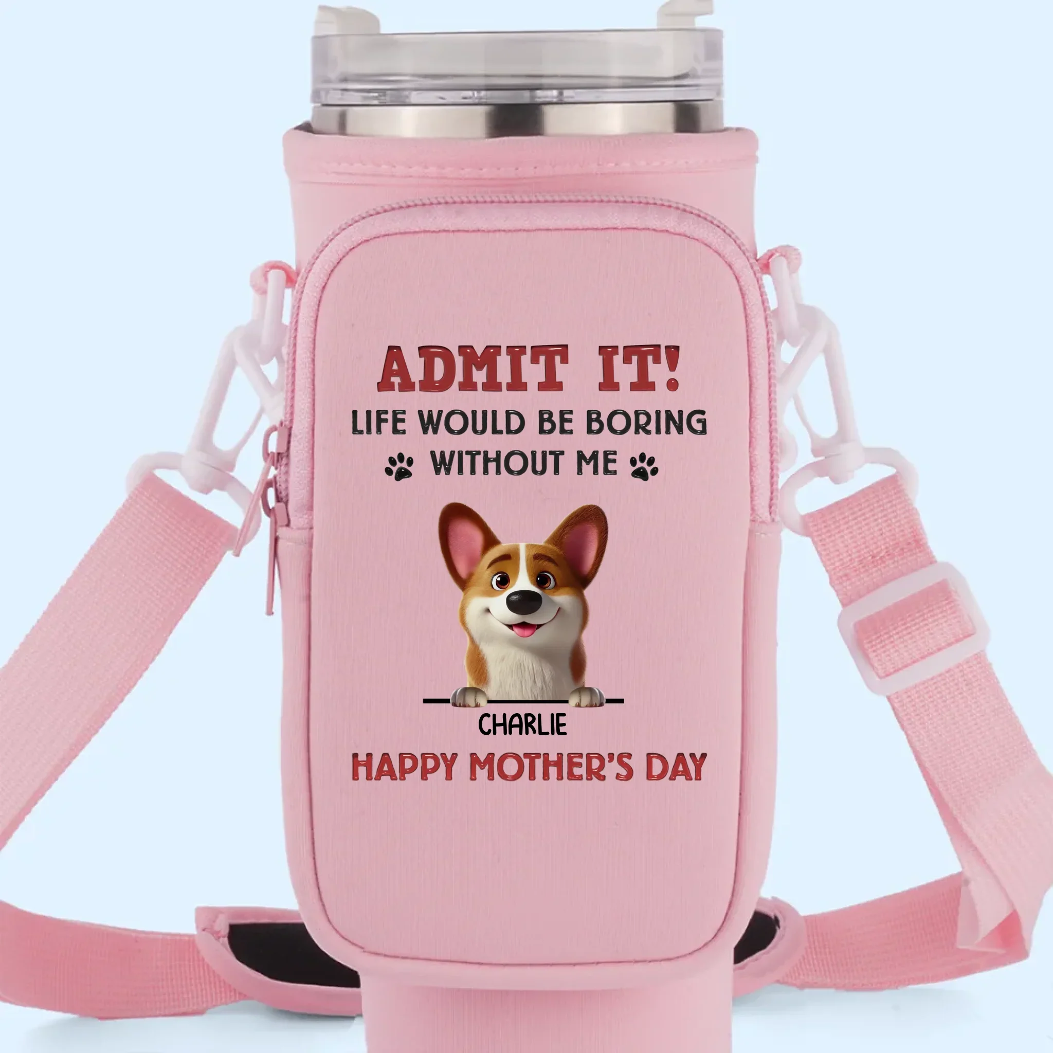My Love Comes With Fur And A Tail Wag - Dog Personalized Custom Neoprene Water Bottle Carrier With Pocket - Mother's Day, Gift For Pet Owners, Pet Lovers - Image 3