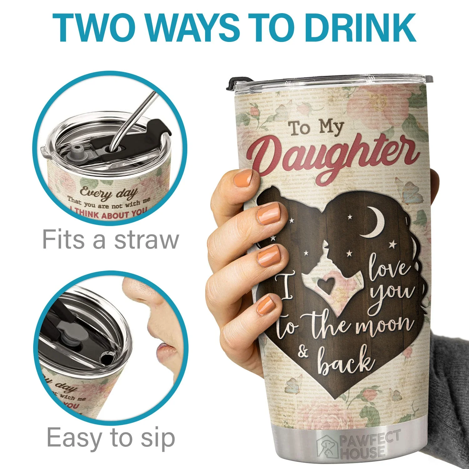 My Love Will Follow You Wherever You Go My Little Girl - Tumbler - To My Daughter, Gift For Daughter, Daughter Gift From Mom, Birthday Gift For Daughter - Image 3