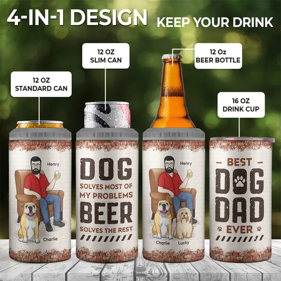 My Mates Are Dog and Beer - Dog Personalized Custom 4 In 1 Can Cooler Tumbler - Father's Day, Gift For Pet Owners, Pet Lovers - Image 4