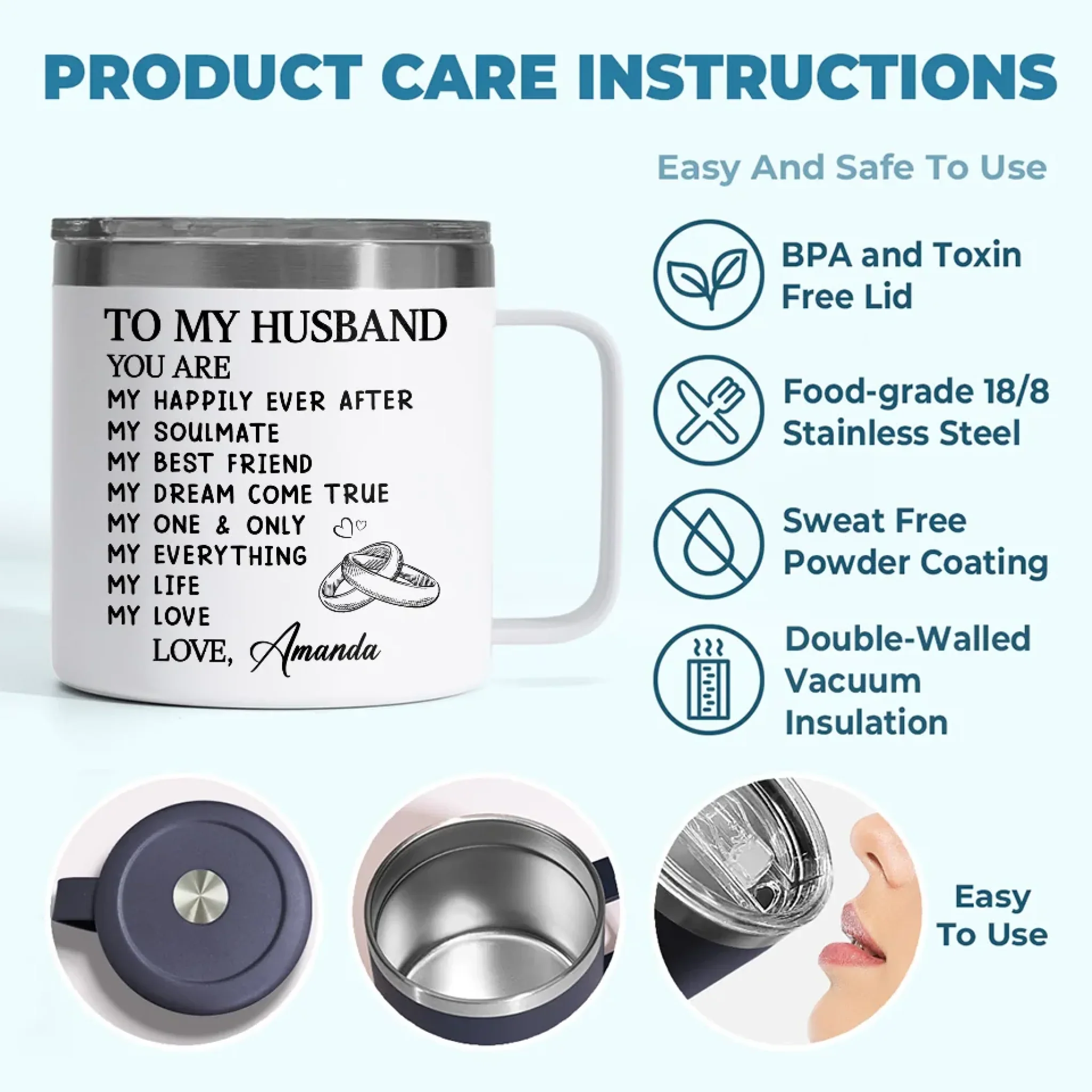 My Soulmate For Life - Couple Personalized Custom 14oz Stainless Steel Tumbler With Handle - Gift For Husband Wife, Anniversary - Image 9