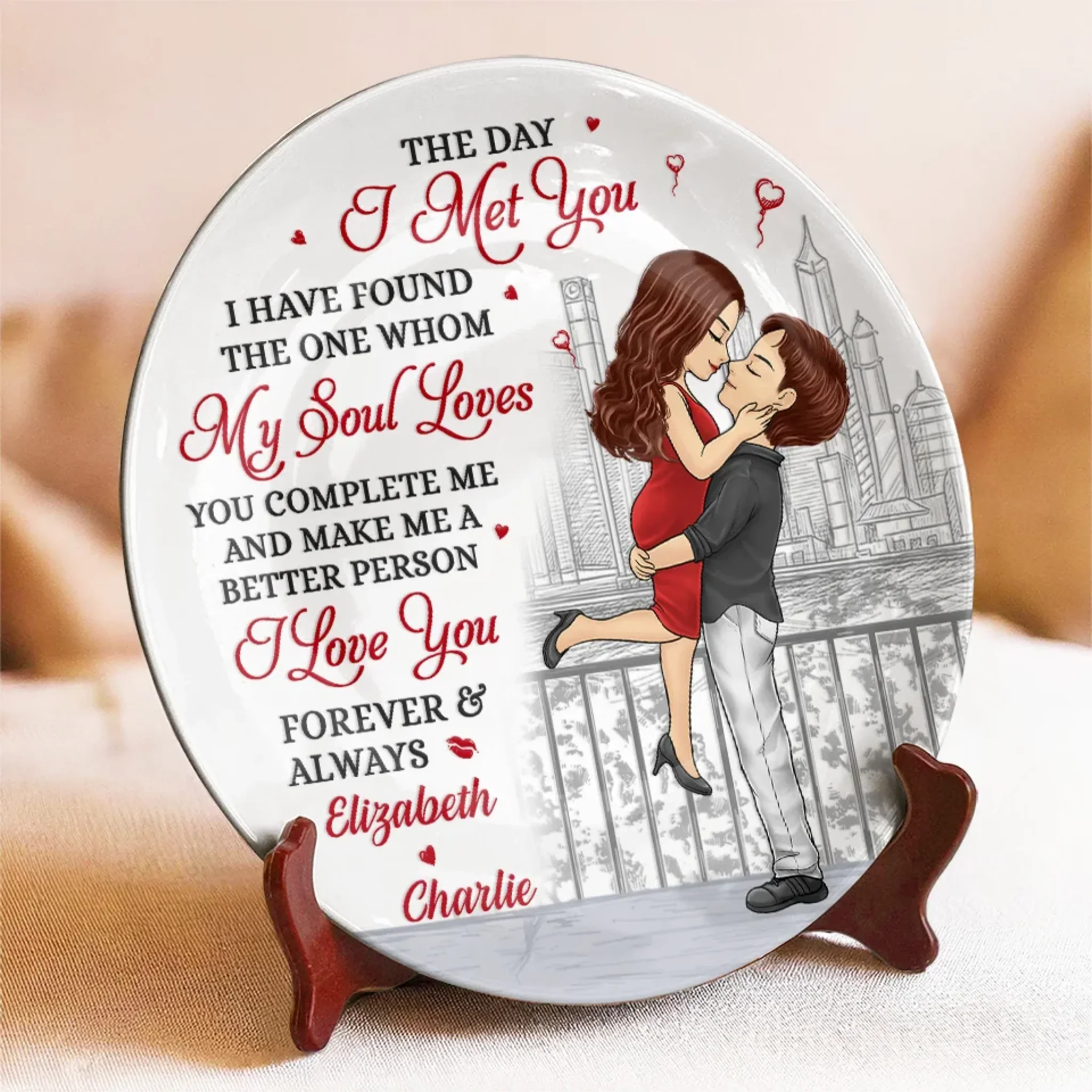 My Soulmate, My Forever - Couple Personalized Custom Ceramic Plate - Gift For Husband Wife, Anniversary, LGBTQ+ - Image 3