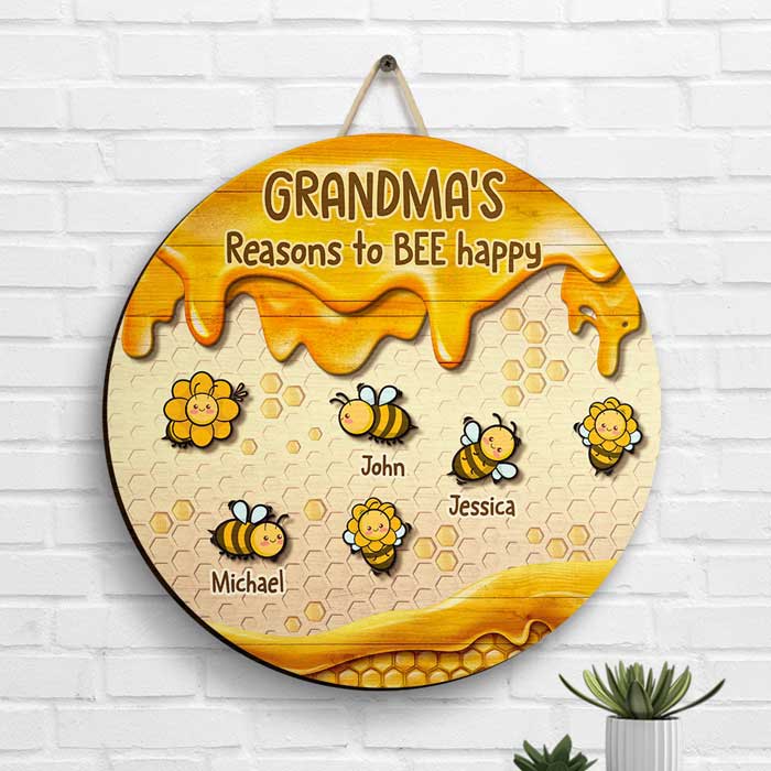 Nana Reasons To Bee Happy - Personalized Shaped Wood Sign - Gift For Grandma, Grandparents - Image 2