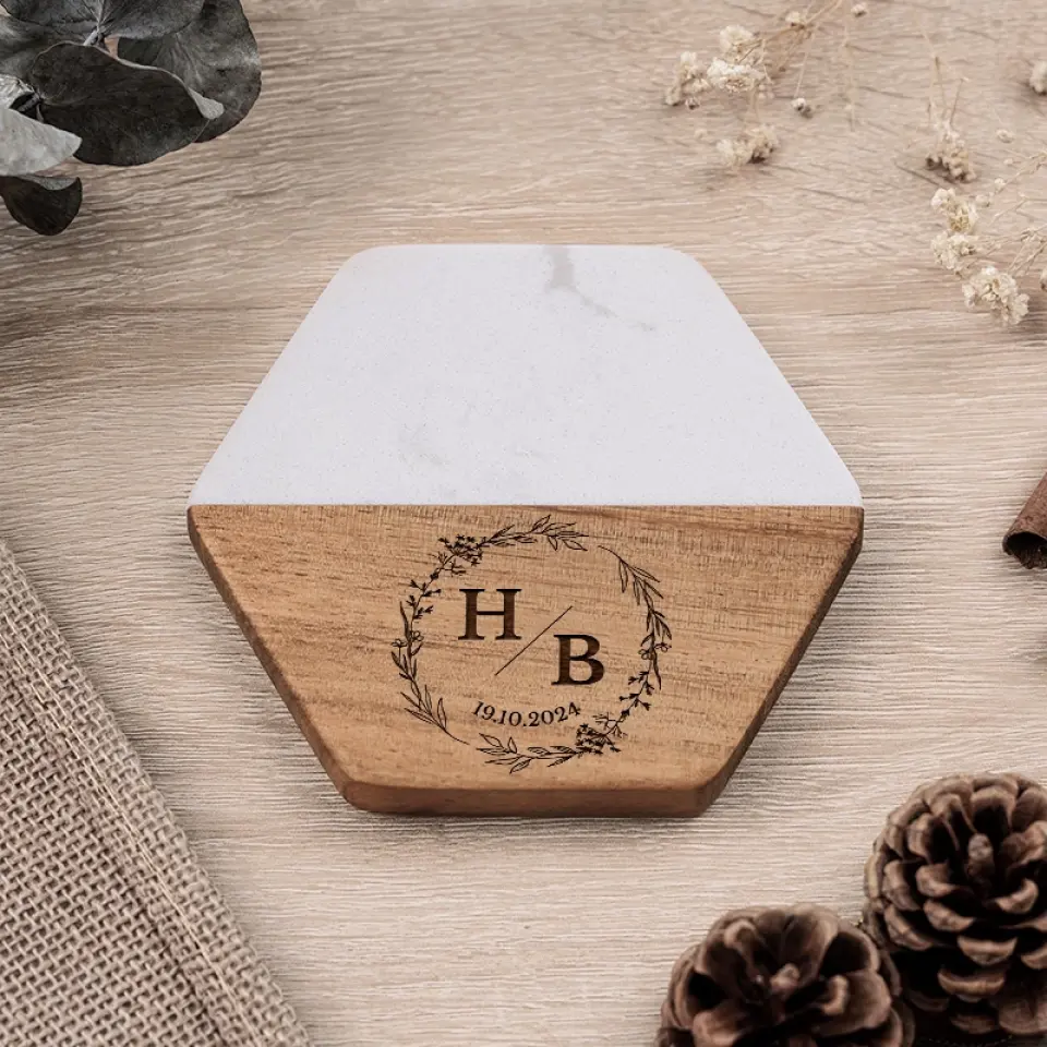 Never A Dull Moment Together - Couple Personalized Custom Marble Wood Coaster - Gift For Husband Wife, Anniversary - Image 5