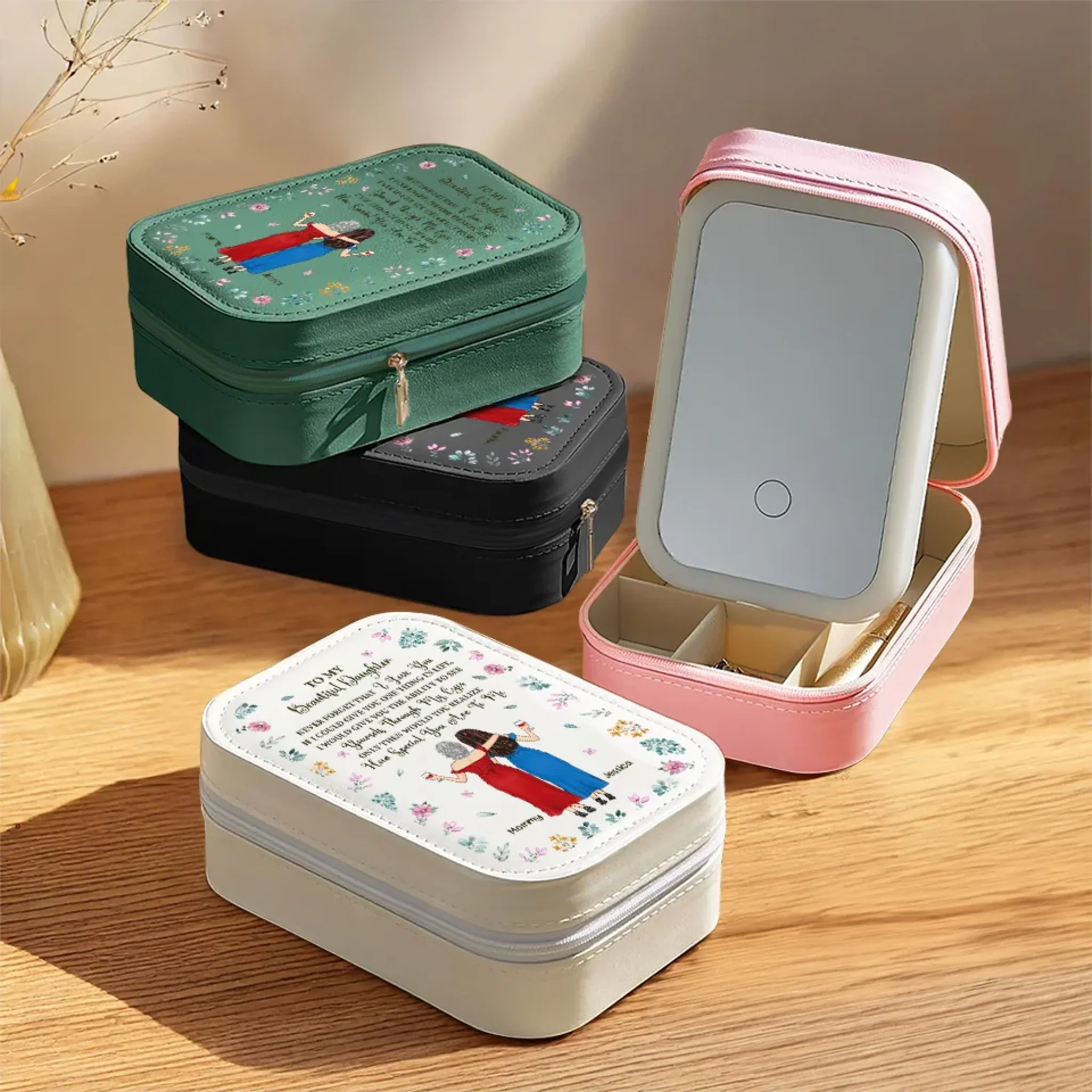 Never Forget That I Love You - Family Personalized Custom Jewelry Box LED Makeup - Gift For Mom, Daughter - Image 4