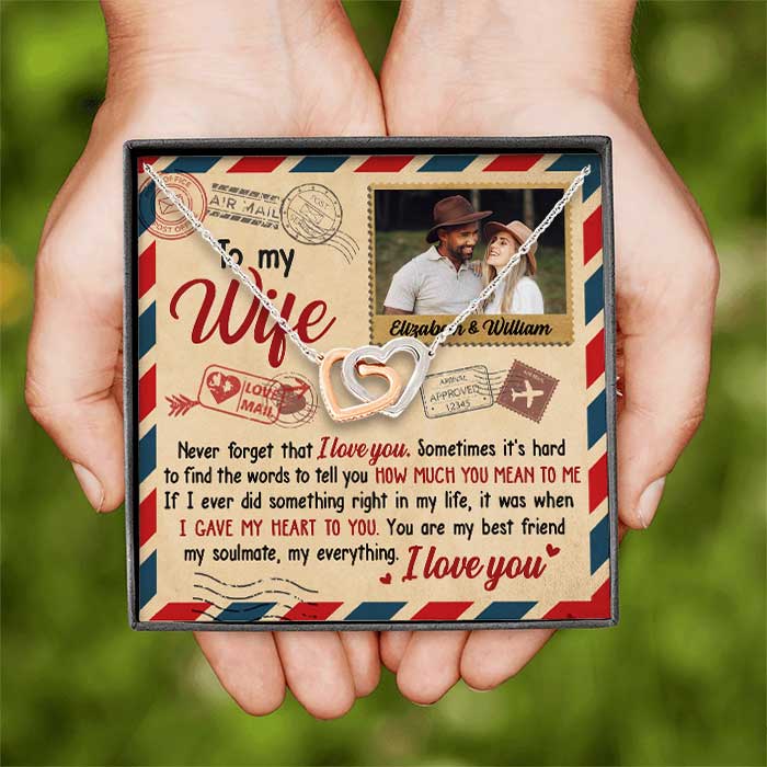Never Forget That I Love You - Upload Image, Gift For Couples - Personalized Interlocking Hearts Necklace - Image 3
