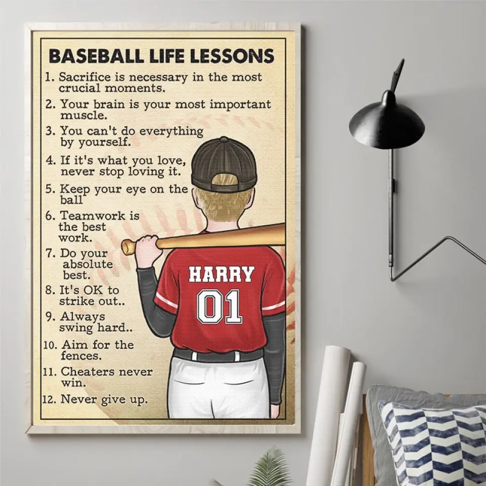 Never Give Up - Family Personalized Custom Horizontal Poster - Gift For Family Members, Baseball Players, Baseball Lovers - Image 3