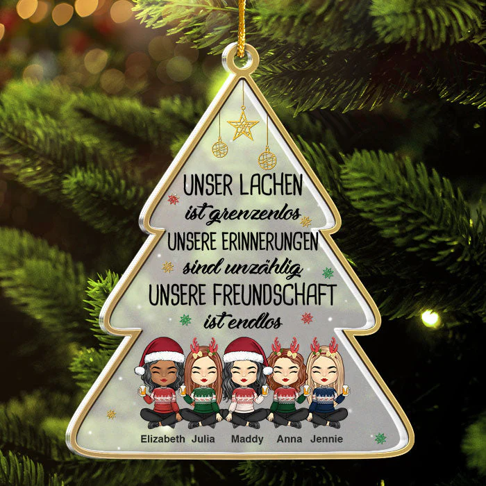 Nicht Nur Freunde, Eher Eine Kleine Bande - German Personalized Custom Christmas Tree Shaped Acrylic Christmas Ornament - Gift For Bestie, Best Friend, Sister, Birthday Gift For Bestie And Friend, Christmas Gift - Image 2